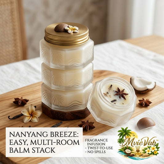 MvieVab™ Nanyang Breeze Stackable Solid Air Freshener Balm | Spill-Proof Multi-Room Fragrance Jar | Tropical Coconut, Vanilla & Star Anise Aromatherapy Wax for Home Decor, 3-Pack