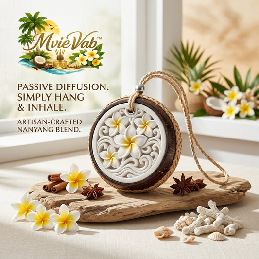 MvieVab™ Hanging Passive Air Freshener & Closet Diffuser | Artisan-Crafted Coconut Shell & Carved Ceramic Plumeria Stone | Natural Essential Oil Passive Diffuser for Car