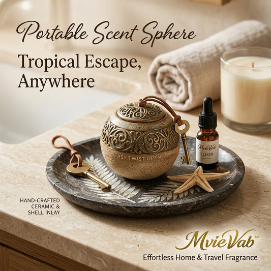 MvieVab™ Portable Scent Sphere Aromatherapy Gift Set - Hand-Crafted Ceramic Passive Diffuser with Mother-of-Pearl Inlay Tray & Essential Oil Elixir - Luxury Home, Spa & Travel Fragrance Decor