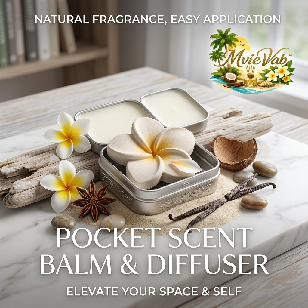 MvieVab™ Pocket Scent Balm & Ceramic Flower Diffuser Set | Portable Solid Perfume & Aromatherapy Stone | Natural Tropical Fragrance for Body & Space | Travel-Friendly Aromatherapy Gift