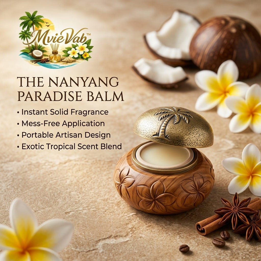 MvieVab™ Nanyang Paradise Solid Perfume Balm - Exotic Tropical Coconut & Frangipani Scent, Long-Lasting Pocket Fragrance in Hand-Carved Wooden Jar, Travel-Friendly & Mess-Free Cologne for Men & Women