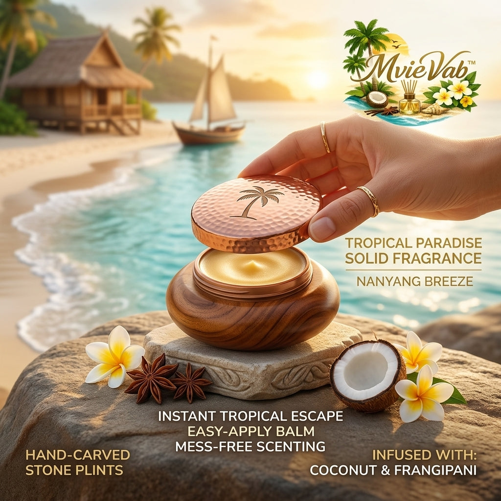 MvieVab™ Nanyang Breeze Tropical Solid Fragrance Balm - Long-Lasting Portable Pocket Perfume with Coconut & Frangipani, Luxury Travel-Friendly Mess-Free Scent for Men & Women